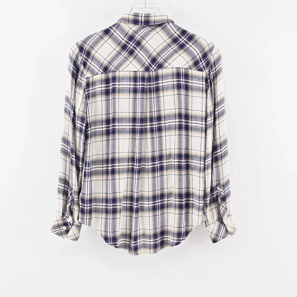 RAILS‎ Hunter Top Womens Size S Button Blouse Stone Navy Fucshia Plaid Western - Picture 2 of 12